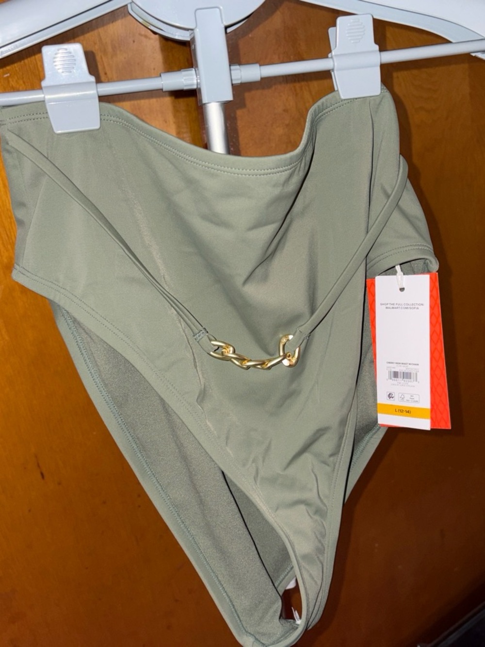 sofia by sofia vergara Olive Green High-Waist Swim Bottom with Gold Chain